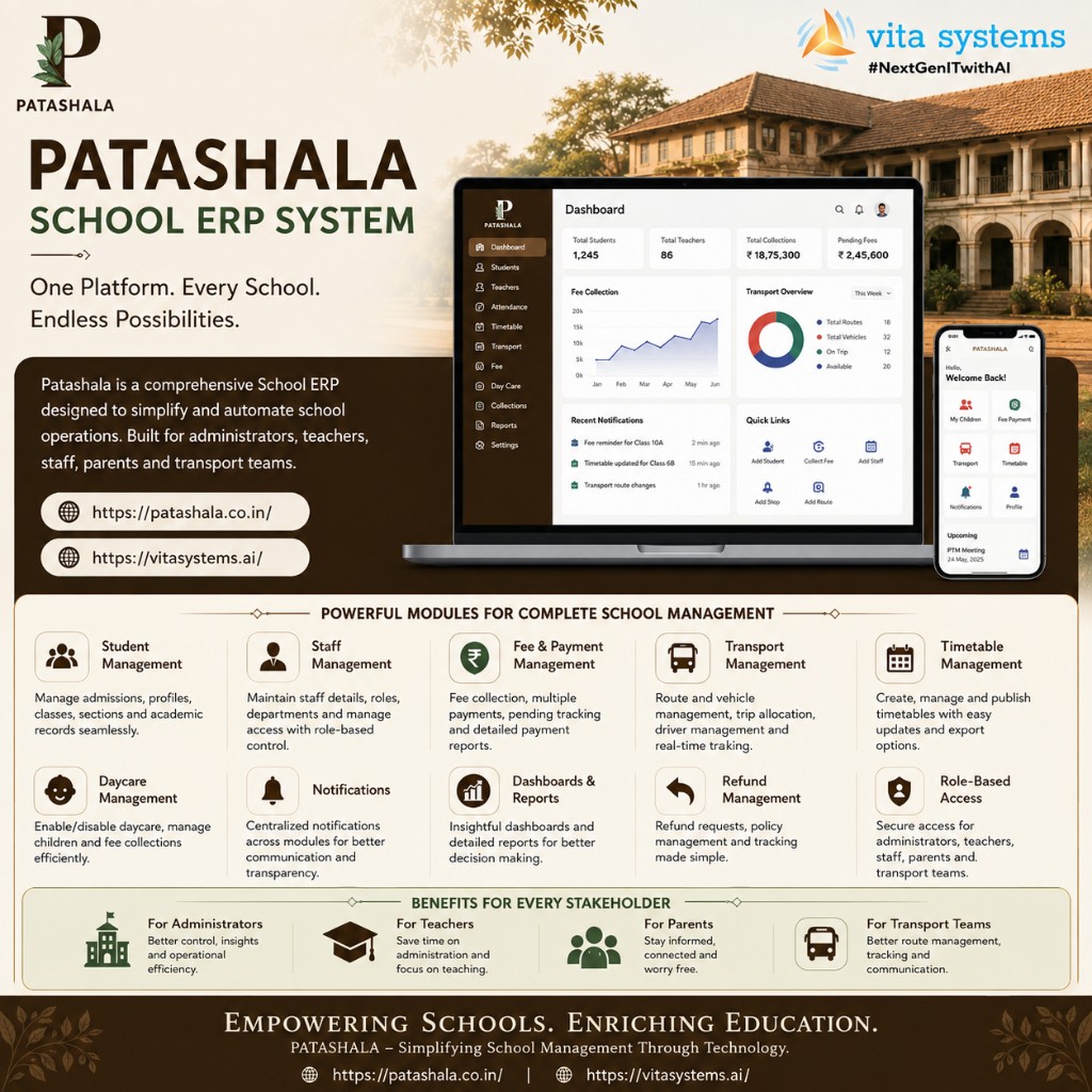 Patashala School ERP — dashboard and mobile app overview